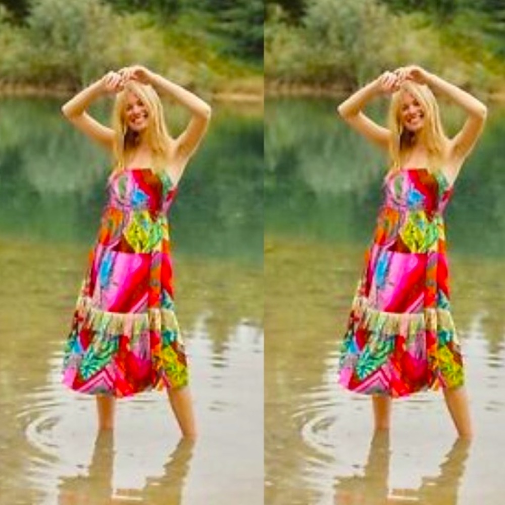 Anthropologie X Farm Rio Palila Fringed Midi Dress Size     X-Large.